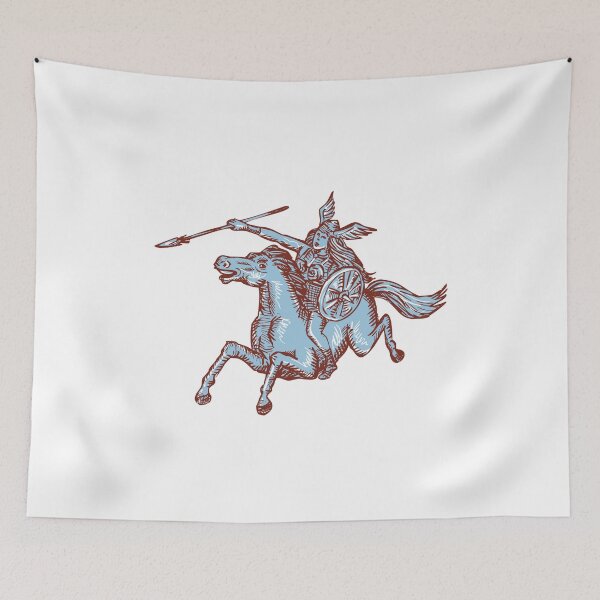 Item preview, Valkyrie Warrior Riding Horse Spear Etching designed and sold by patrimonio.