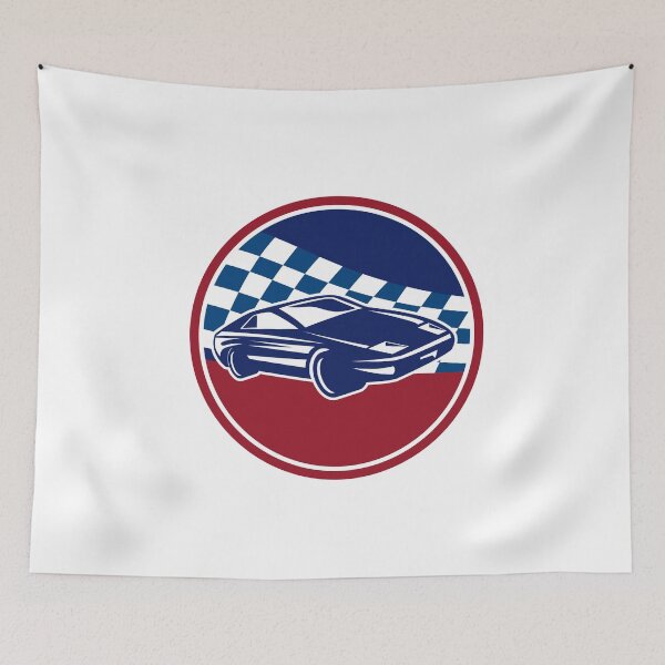 Item preview, Sports Car Racing Chequered Flag Circle Retro designed and sold by patrimonio.