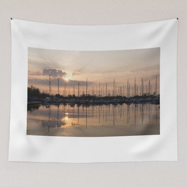 Item preview, Heavenly Sunrays - Peaches-and-Cream Sunrise with Yachts designed and sold by Georgia Mizuleva.