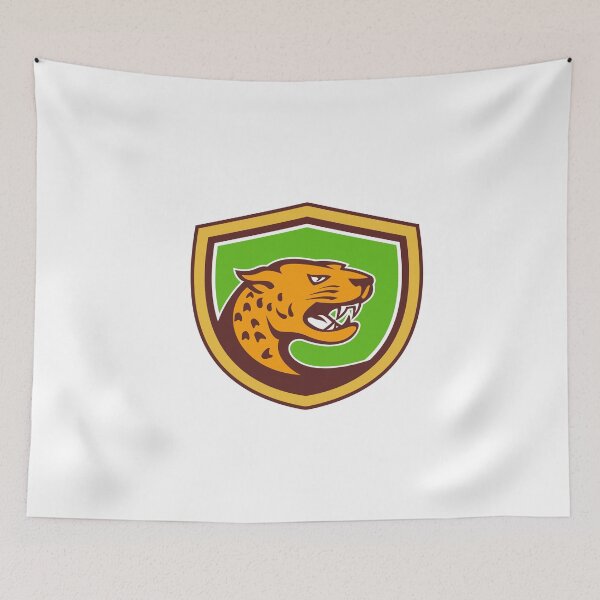 Item preview, Jaguar Head Side Growling Shield Retro designed and sold by patrimonio.