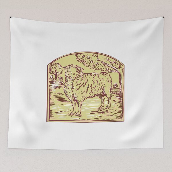 Item preview, Sheep Side Pasture Tree Etching designed and sold by patrimonio.