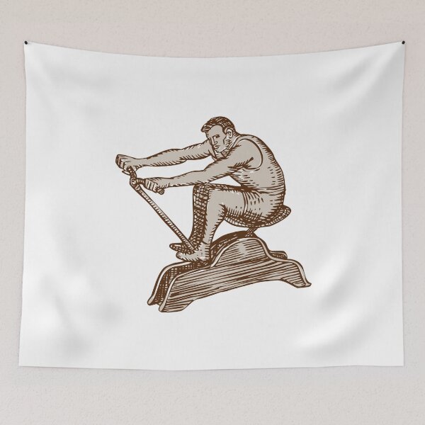 Item preview, Athlete Exercising Vintage Rowing Machine Etching designed and sold by patrimonio.