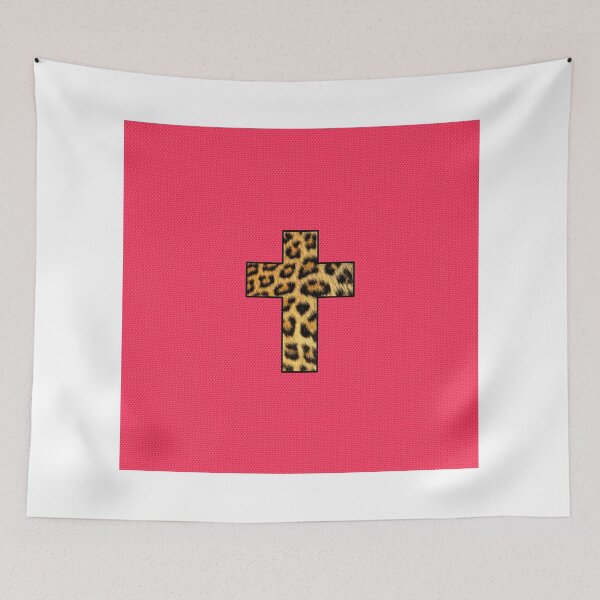 Item preview, Leopard Print Cross on Neon Coral Pink designed and sold by Blkstrawberry.