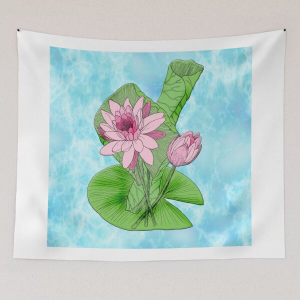 Item preview, Pink Water Lilies on Water Blue Background designed and sold by Greenbaby.