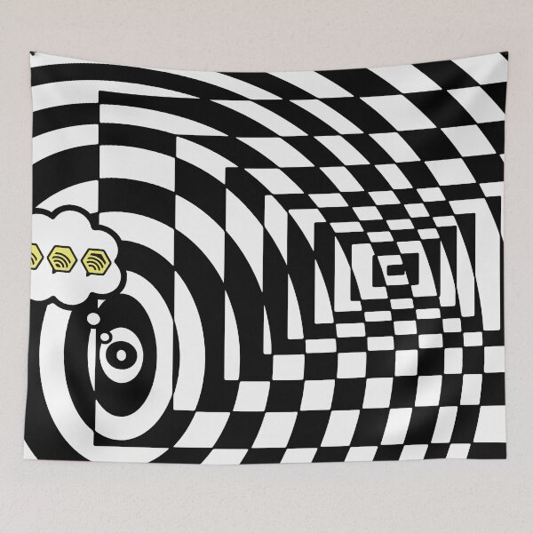 Item preview, comic cloud of black and white chess board tunnel op art  designed and sold by SofiaYoushi.