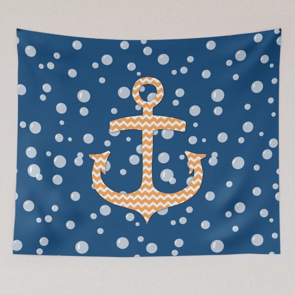 Item preview, Navy Blue Orange Chevron Anchor designed and sold by dreamingmind.