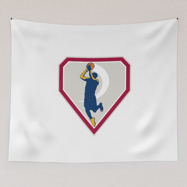 Item preview, Basketball Player Jump Shot Ball Shield Retro designed and sold by patrimonio.