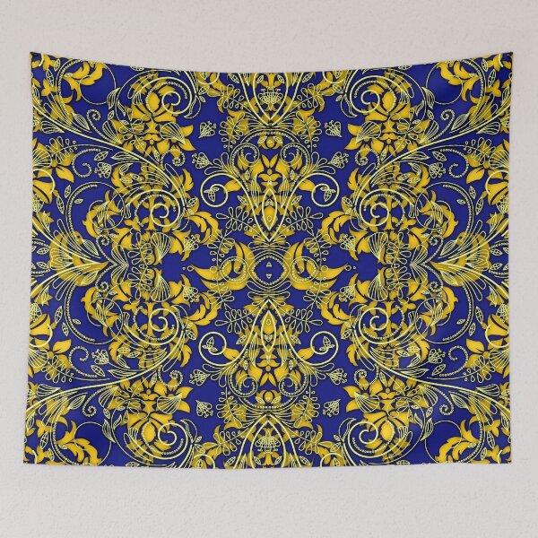 Item preview, Blue and Yellow Damask and Vines designed and sold by bloomingvine.