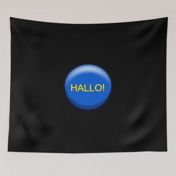 Item preview, Blue button with the word "Hallo" designed and sold by JoAnnFineArt.