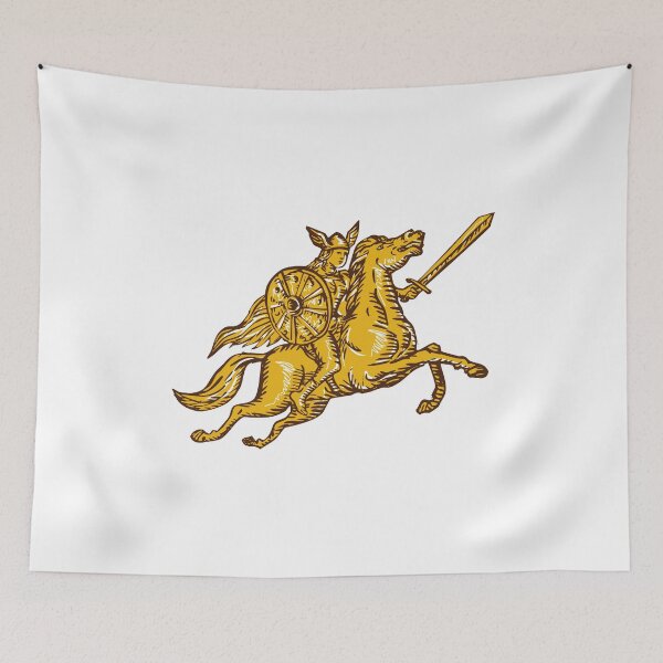 Item preview, Valkyrie Warrior Riding Horse Sword Etching designed and sold by patrimonio.