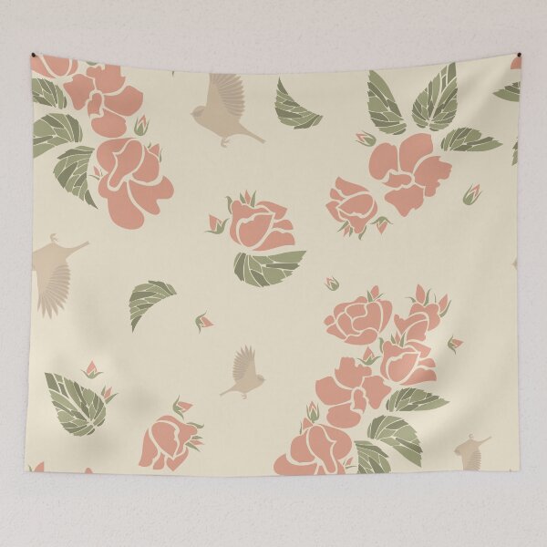 Item preview, Vintage pattern of roses and birds designed and sold by aklionka.