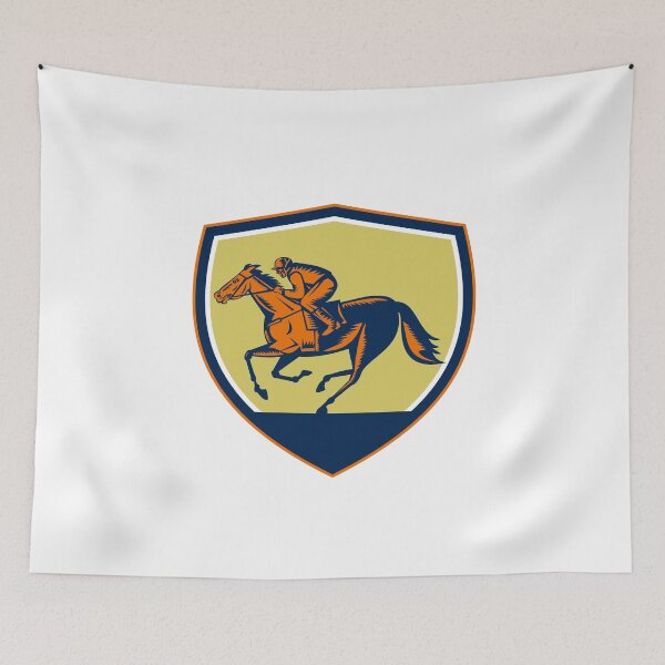 Item preview, Jockey Horse Racing Shield Woodcut designed and sold by patrimonio.