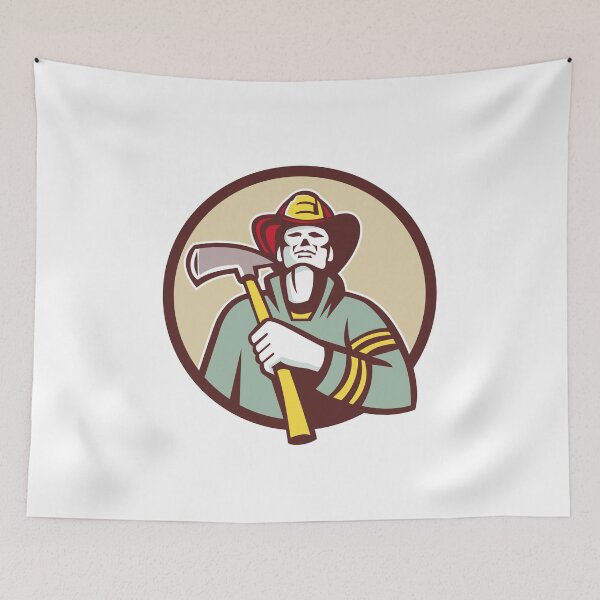 Item preview, Fireman Firefighter Holding Fire Axe Circle Retro designed and sold by patrimonio.