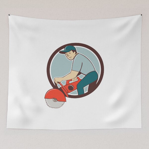 Item preview, Construction Worker Concrete Saw Cutter Cartoon designed and sold by patrimonio.