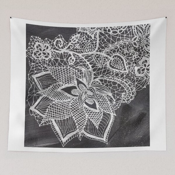 Item preview, White hand drawn floral lace black chalkboard  designed and sold by GirlyTrend.