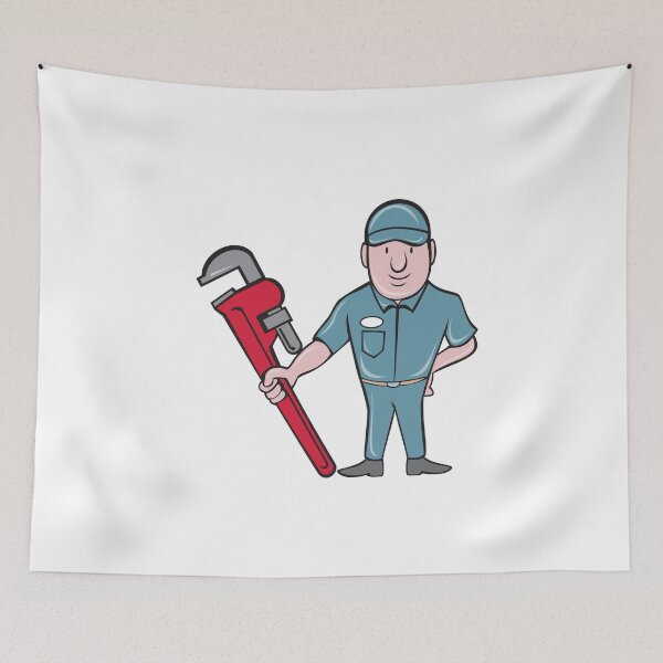 Item preview, Plumber Standing Attention Wrench Cartoon designed and sold by patrimonio.