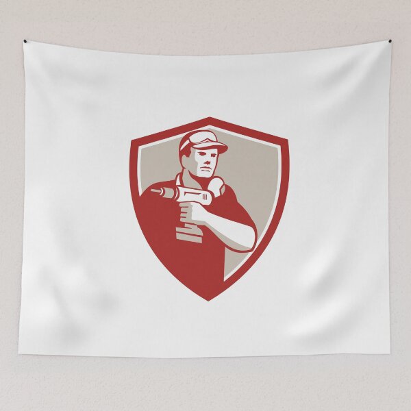 Item preview, Handyman Holding Power Drill Crest Retro designed and sold by patrimonio.