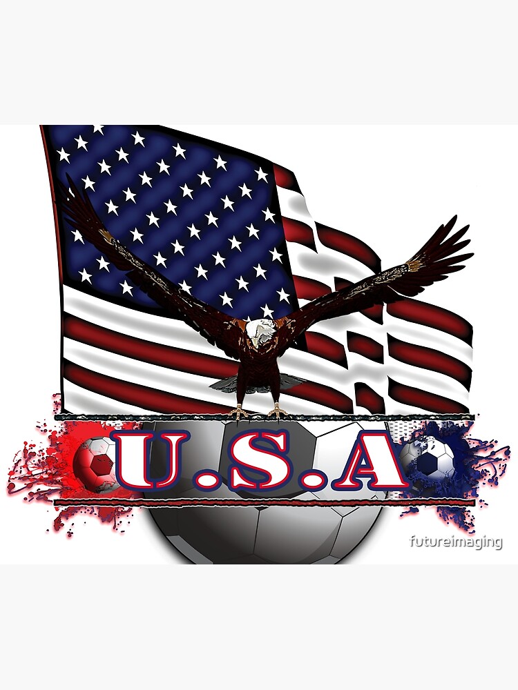 Red White & Blue USA Soccer with Eagle & Flag by futureimaging