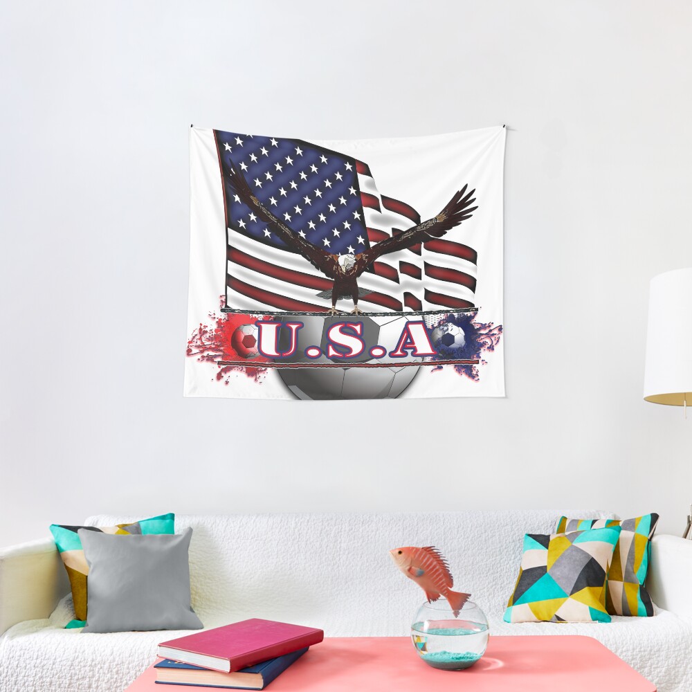 Red White & Blue USA Soccer with Eagle & Flag Tapestry