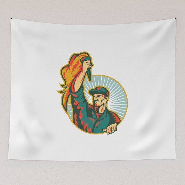 Item preview, Worker Holding Up Flaming Torch Circle Retro designed and sold by patrimonio.
