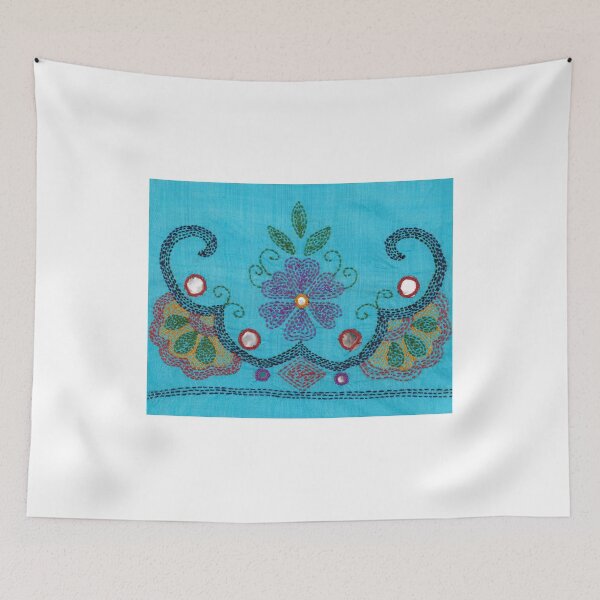Item preview, Kantha Fabric Art On Turquoise Pure Silk designed and sold by Artmantras.