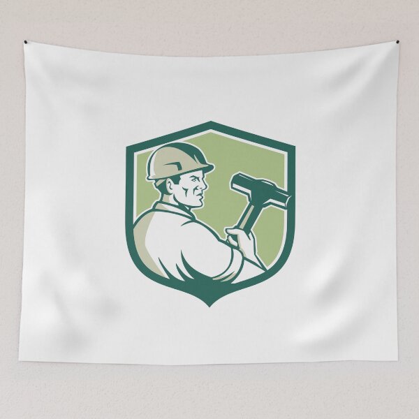 Item preview, Demolition Worker Sledgehammer Shield Retro designed and sold by patrimonio.