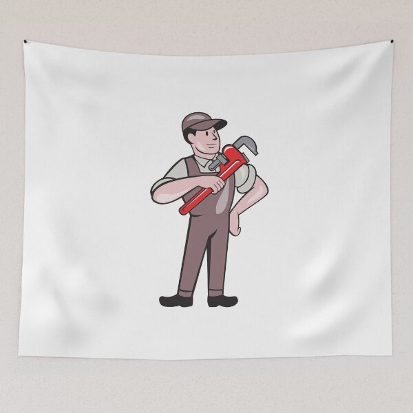 Aperçu de l'œuvre Plumber Pointing Monkey Wrench Standing Cartoon créée et vendue par patrimonio.
