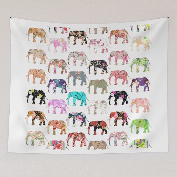 Item preview, Girly Whimsical Retro Floral Elephants Pattern designed and sold by GirlyTrend.