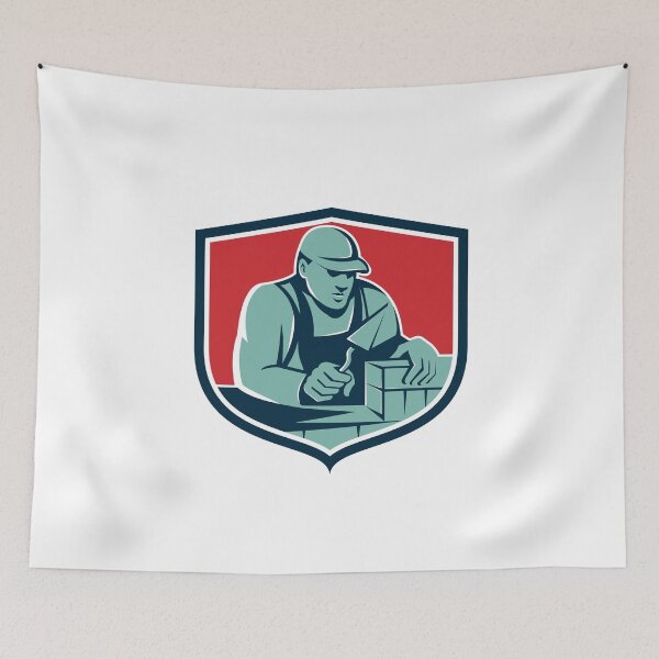 Item preview, Tiler Plasterer Mason Worker Brick Shield Retro designed and sold by patrimonio.