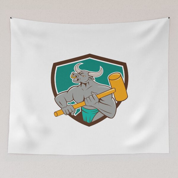 Item preview, Minotaur Wielding Sledgehammer Shield Cartoon designed and sold by patrimonio.