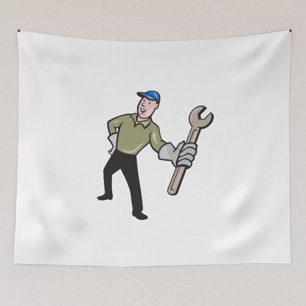 Item preview, Mechanic Presenting Wrench Cartoon designed and sold by patrimonio.