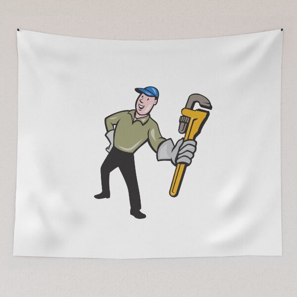 Item preview, Plumber Presenting Monkey Wrench Isolated Cartoon designed and sold by patrimonio.