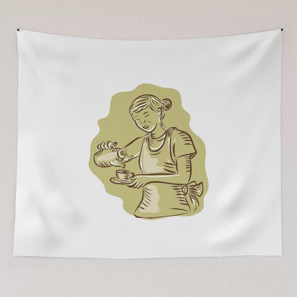 Item preview, Waitress Pouring Tea Cup Vintage Etching designed and sold by patrimonio.