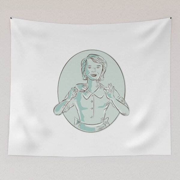 Item preview, Housewife Drinking Cup of Coffee Etching designed and sold by patrimonio.