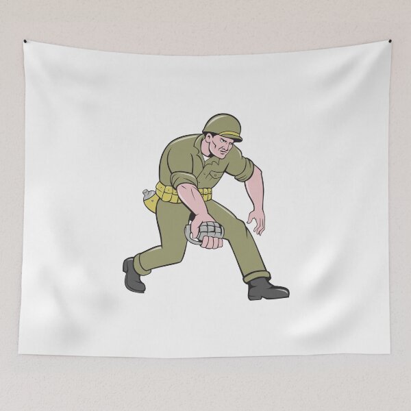 Item preview, World War Two Soldier American Grenade Cartoon designed and sold by patrimonio.