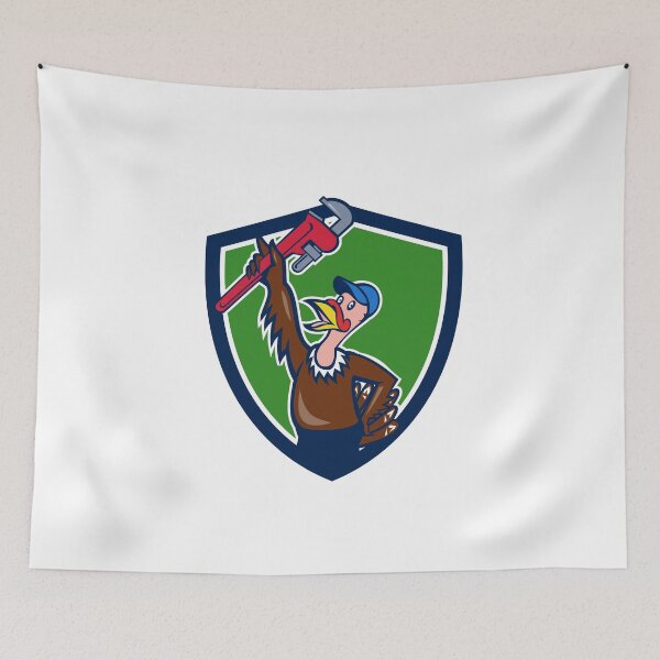 Item preview, Turkey Plumber Raising Wrench Shield Cartoon designed and sold by patrimonio.