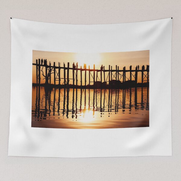 Item preview, Silhouette of People on Long Wooden Bridge in Mandalay, Burma designed and sold by visualspectrum.