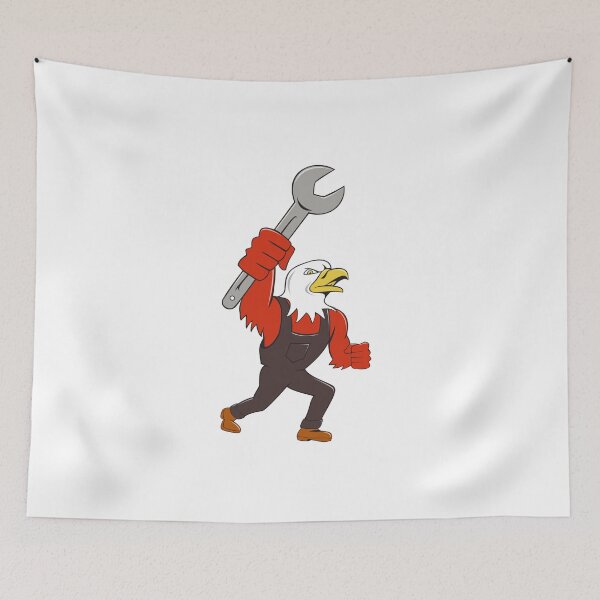 Item preview, American Bald Eagle Mechanic Spanner Cartoon designed and sold by patrimonio.