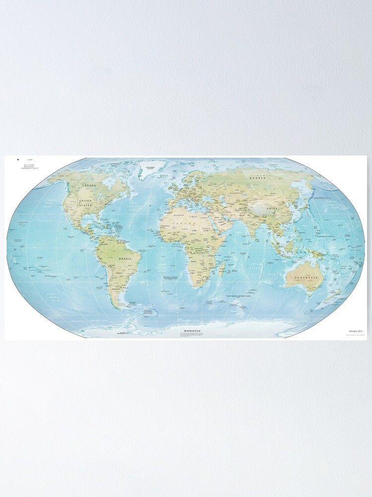 Alternate view of Physical Map of the World 2015 Poster