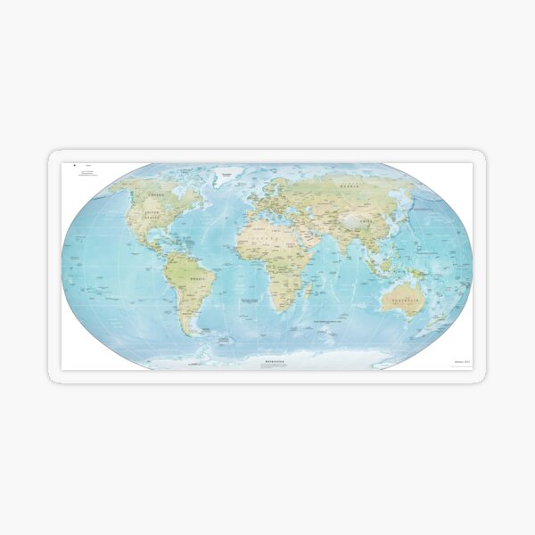 Physical Map of the World 2015 Transparent Sticker