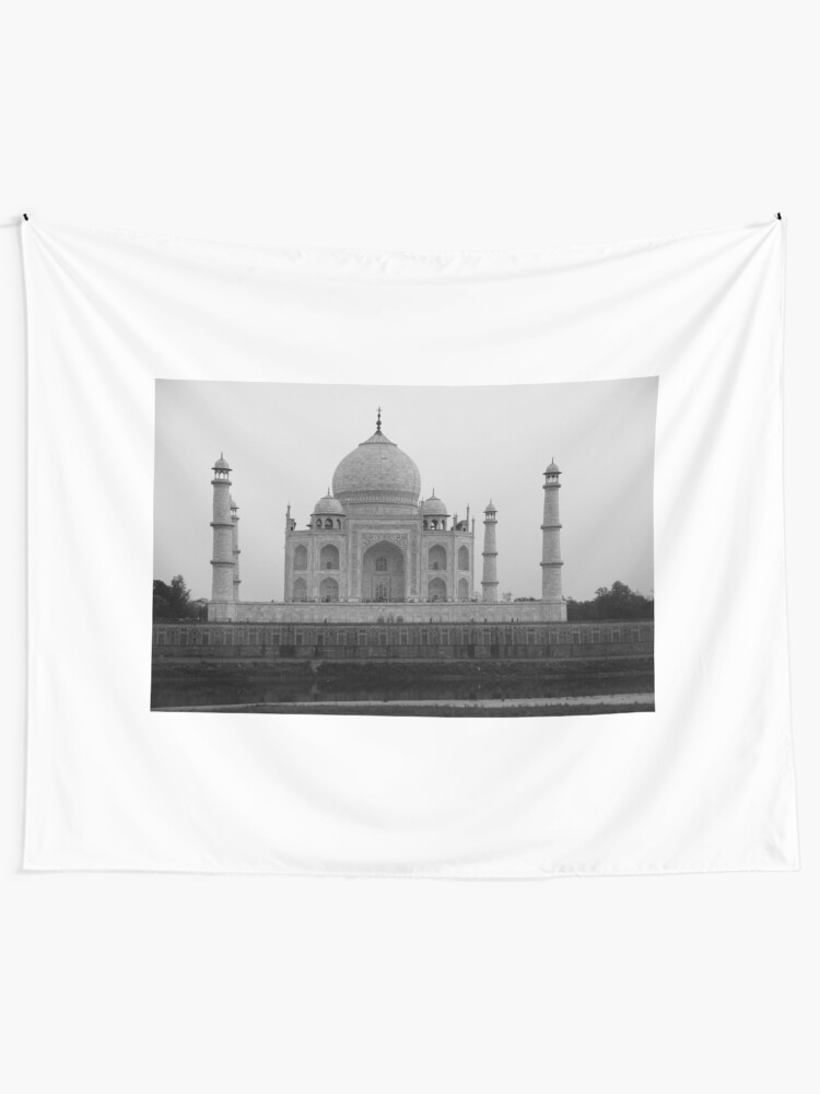 Alternate view of Taj Mahal in black and white Tapestry
