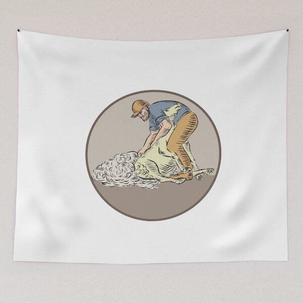 Item preview, Farmworker Shearing Sheep Circle Etching designed and sold by patrimonio.