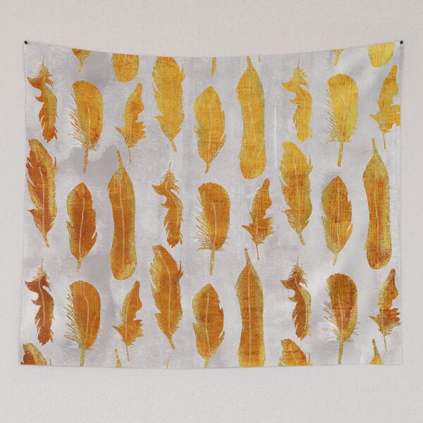 Item preview, Gold Ombre Feather pattern, grey watercolour background designed and sold by Glimmersmith.