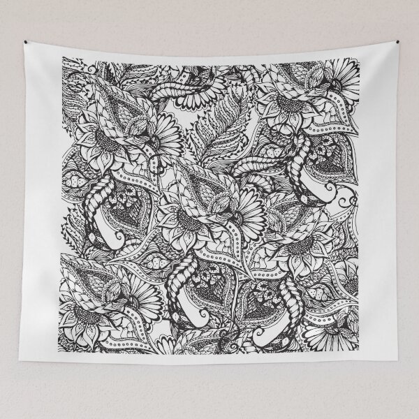 Item preview, Modern black and white hand drawn floral pattern designed and sold by GirlyTrend.