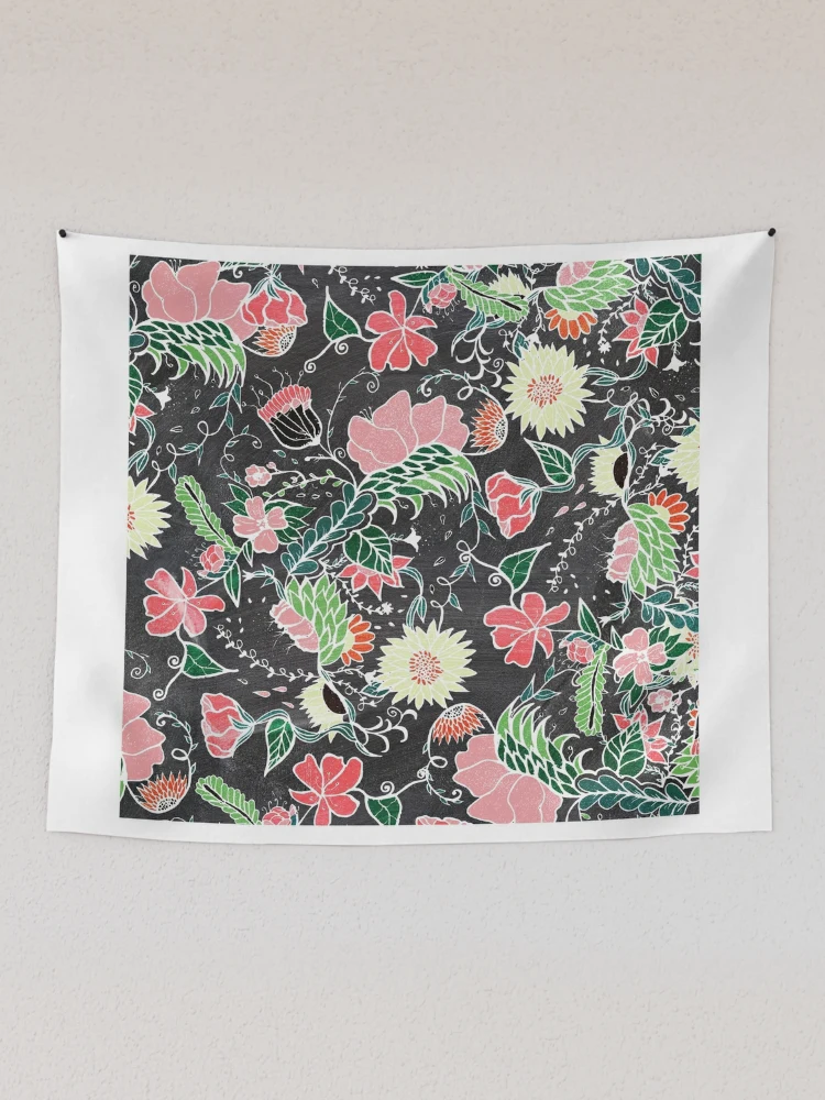 Pastel preppy hand drawn garden flowers chalkboard | Tapestry