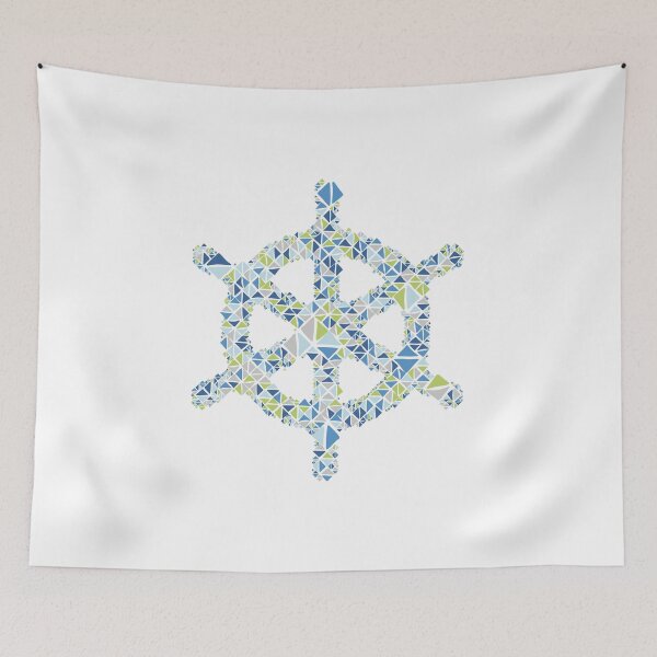 Item preview, Nautical boat wheel blue gray lime green geometric pattern designed and sold by hieu tran.