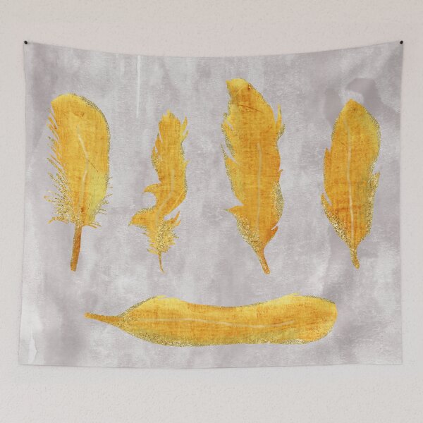 Item preview, Gold Ombre Feathers II Gray, gold watercolour sparkles designed and sold by Glimmersmith.