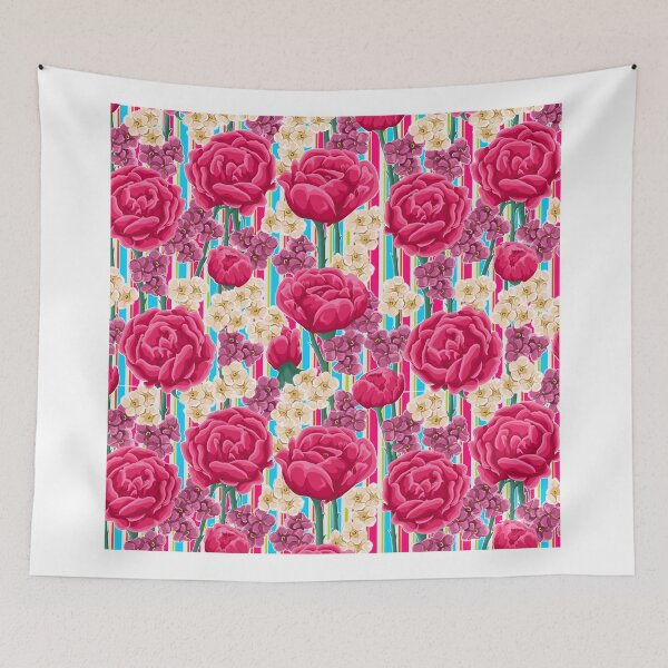 Item preview, Bright Pink Roses with Flowers and Stripes designed and sold by Greenbaby.