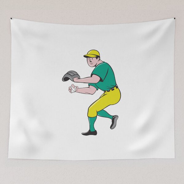 Item preview, American Baseball Player OutFielder Throwing Ball Cartoon designed and sold by patrimonio.