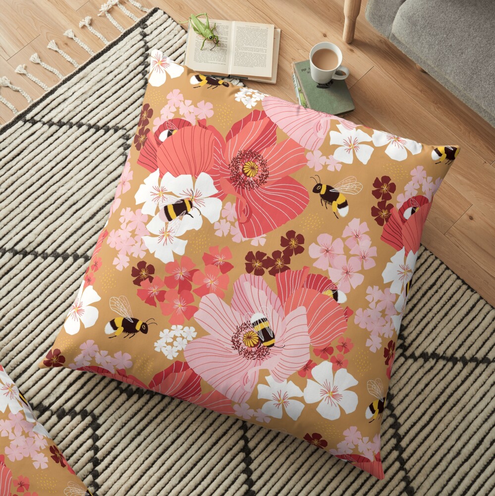 Bumblebees and pollen Floor Pillow